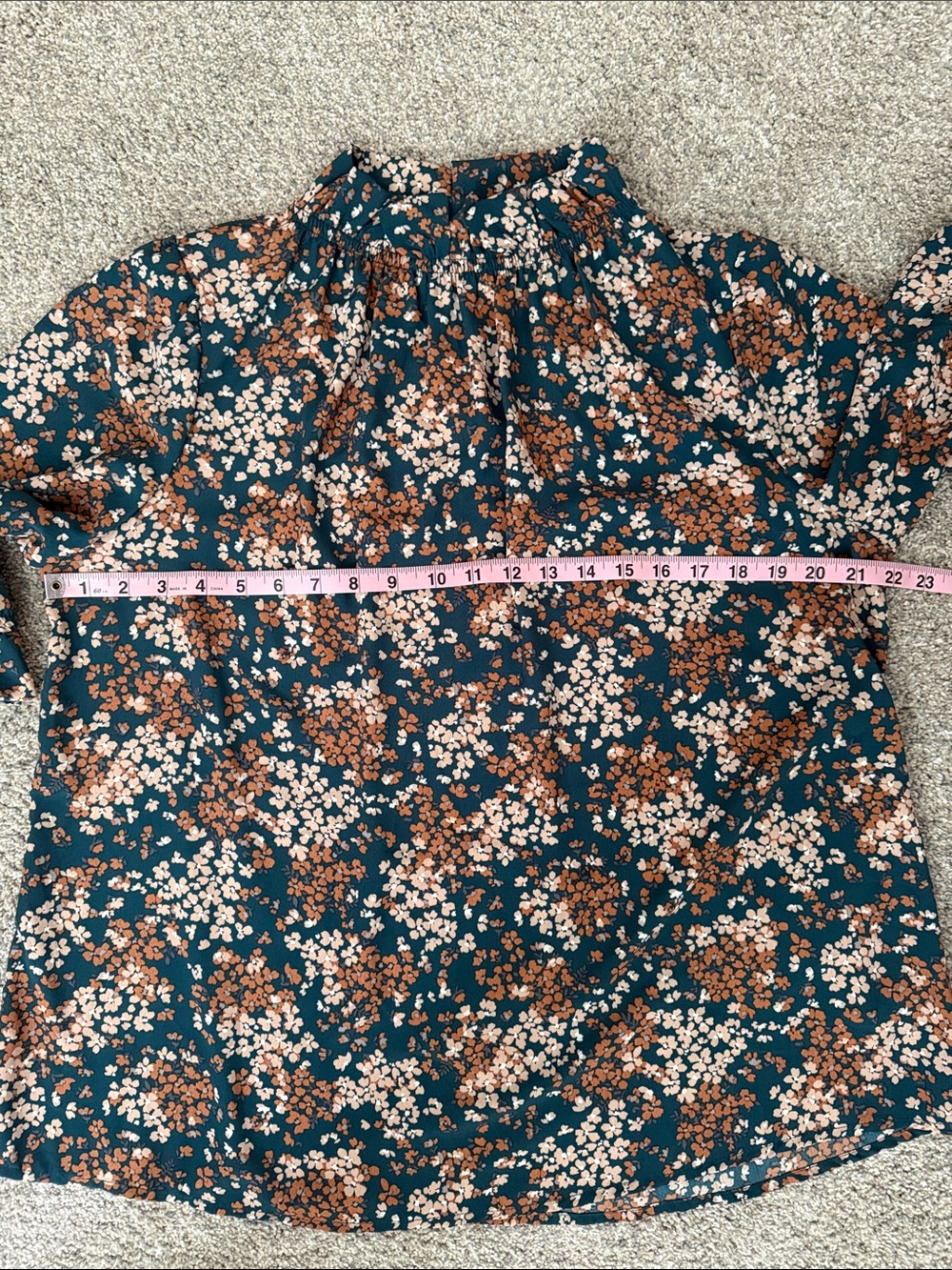 Mock-Neck Floral Tunic Blouse in Teal and Rust
